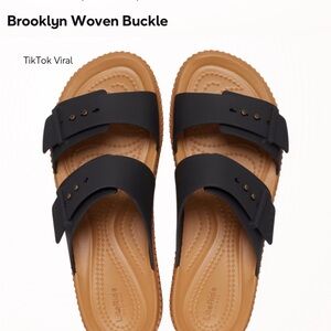 CROCS Black and Tan Sandals with Adjustable Straps